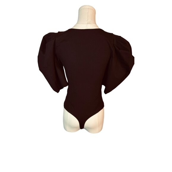 NWOT Free People XS Black Va Va Voop Plunge Neck Puff Sleeve Bodysuit - Picture 2 of 11